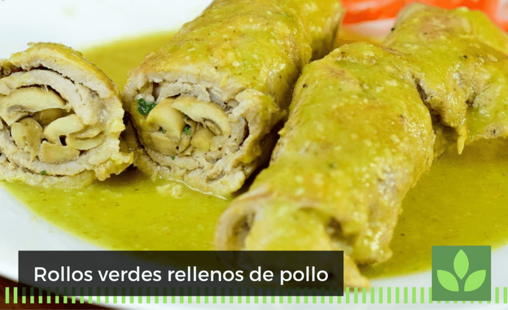 Rollos verdes rellenos de pollo